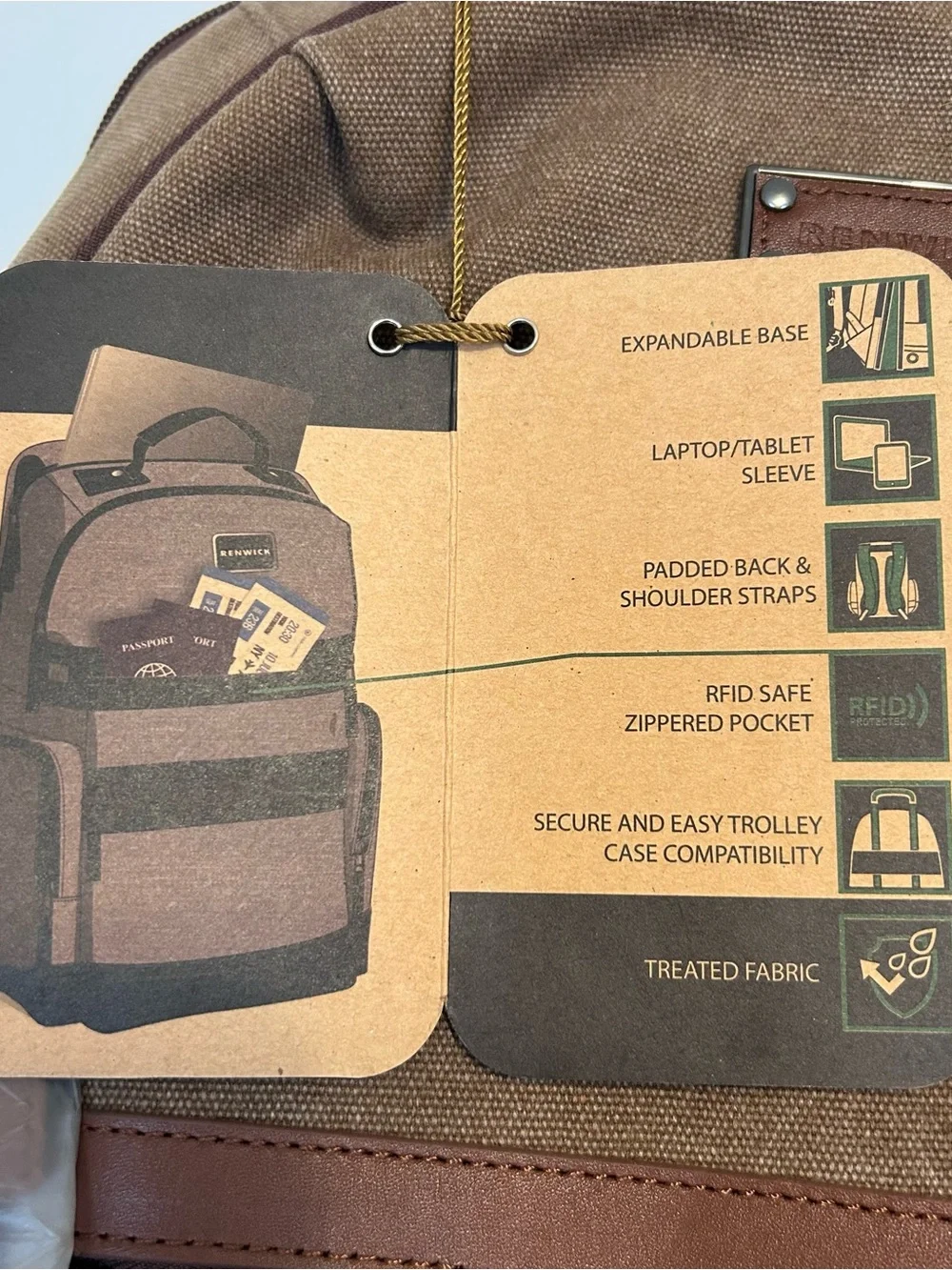 Renwick Treated Canvas & Leather Business Backpack with RFID protection (Brown)